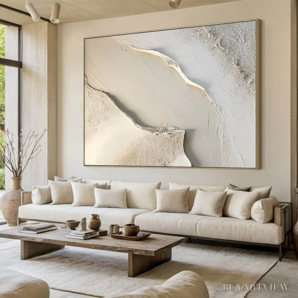 ARTOVITAS Serene Pathways – Minimalist Beige Textured Impasto Oil Painting - image 4