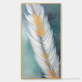 ARTOVITAS Golden Quill – White and Gold Feather Painting, Green Background , Vertical Canvas, Minimalist Decor - image 1