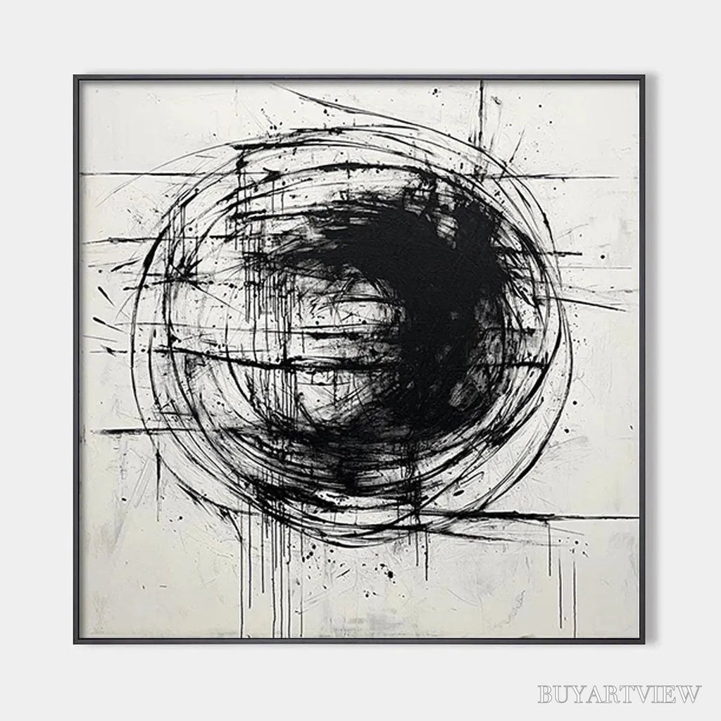 ARTOVITAS Ink Vortex – Minimalist Black and White Abstract Oil Painting - image 1