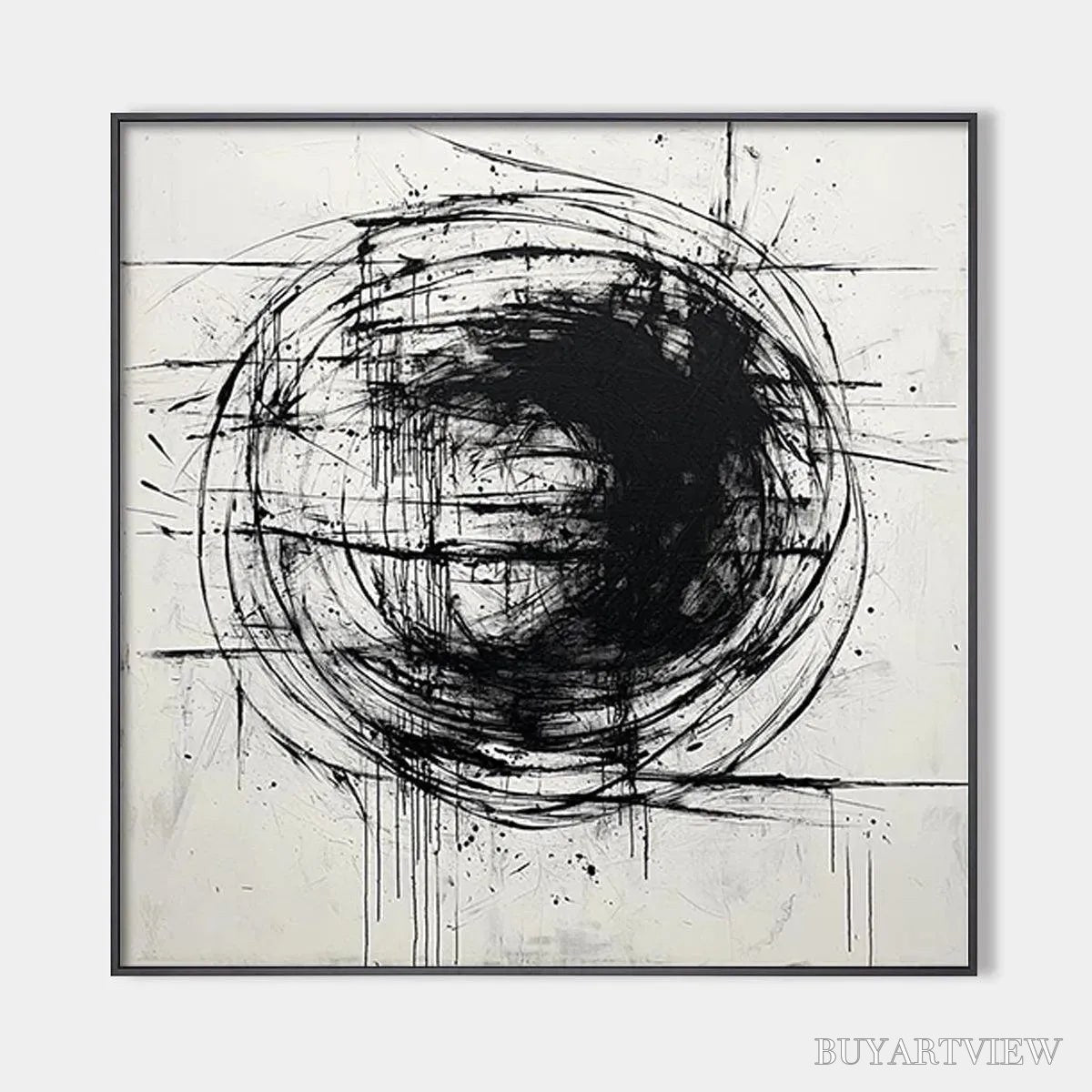 ARTOVITAS Ink Vortex – Minimalist Black and White Abstract Oil Painting - image 1