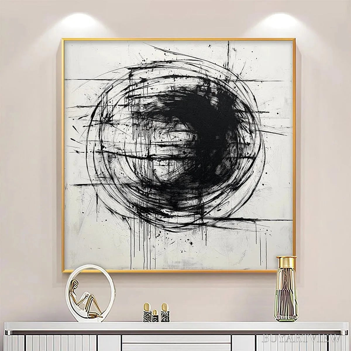 ARTOVITAS Ink Vortex – Minimalist Black and White Abstract Oil Painting - image 2