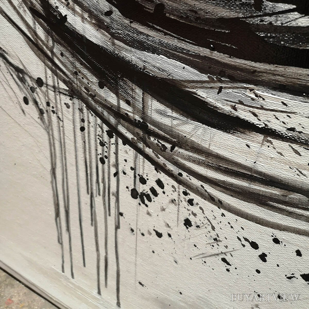 ARTOVITAS Ink Vortex – Minimalist Black and White Abstract Oil Painting - image 3