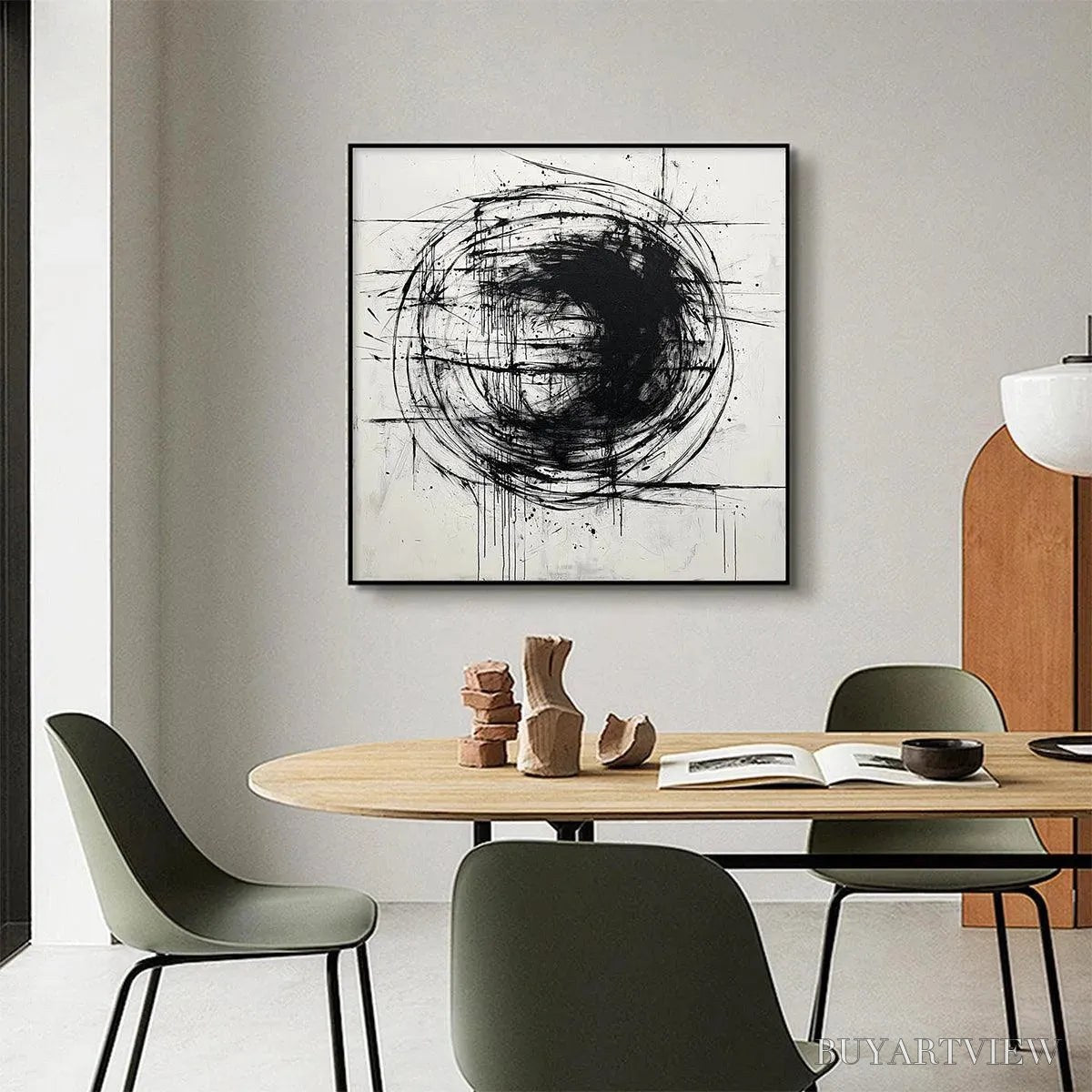 ARTOVITAS Ink Vortex – Minimalist Black and White Abstract Oil Painting - image 4