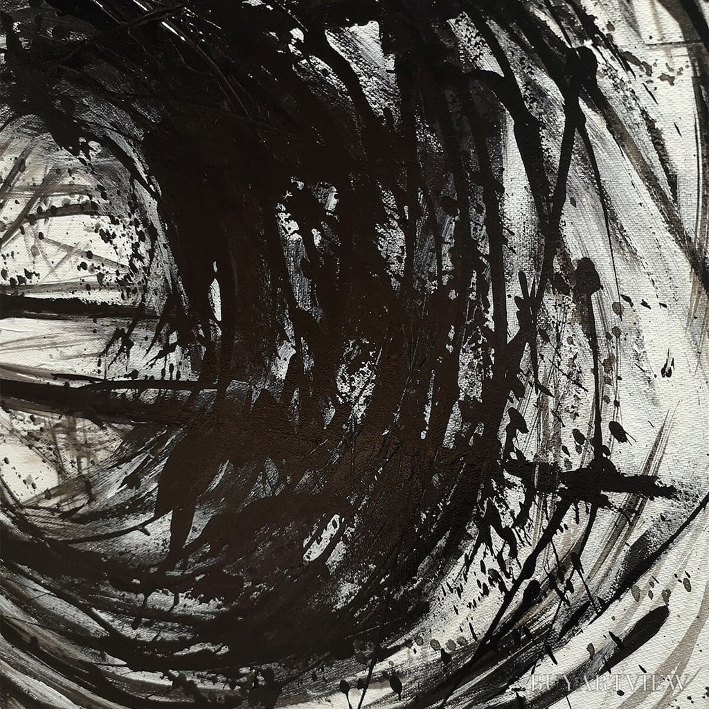 ARTOVITAS Ink Vortex – Minimalist Black and White Abstract Oil Painting - image 5