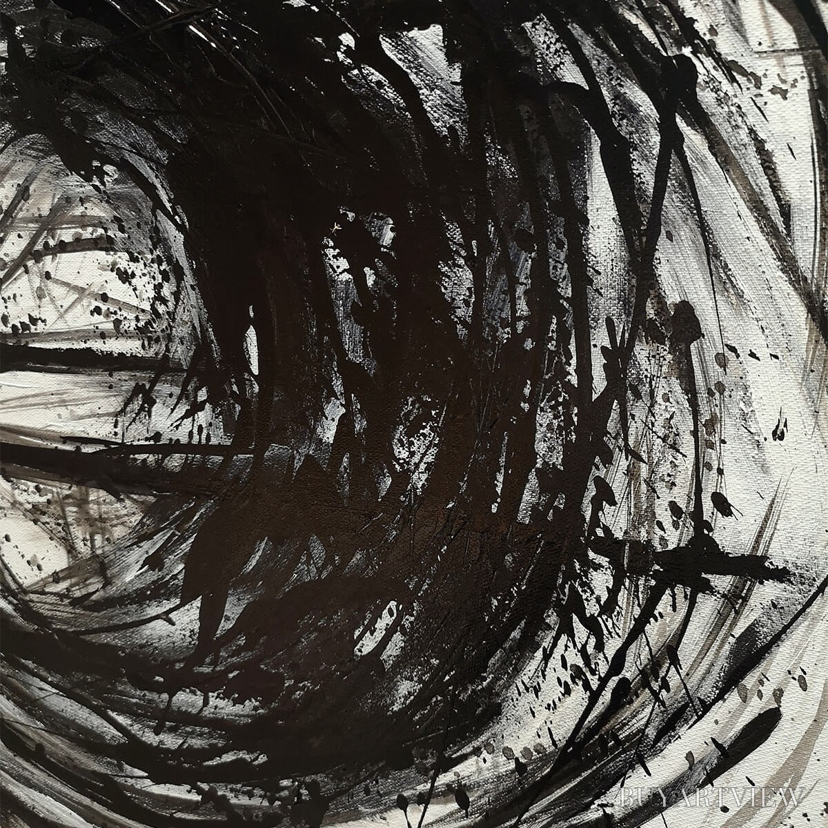 ARTOVITAS Ink Vortex – Minimalist Black and White Abstract Oil Painting - image 5