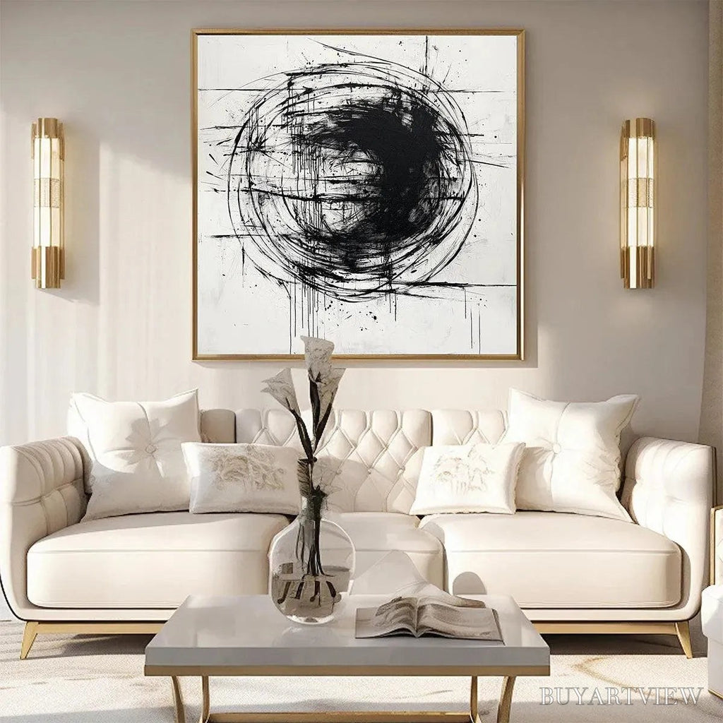ARTOVITAS Ink Vortex – Minimalist Black and White Abstract Oil Painting - image 6