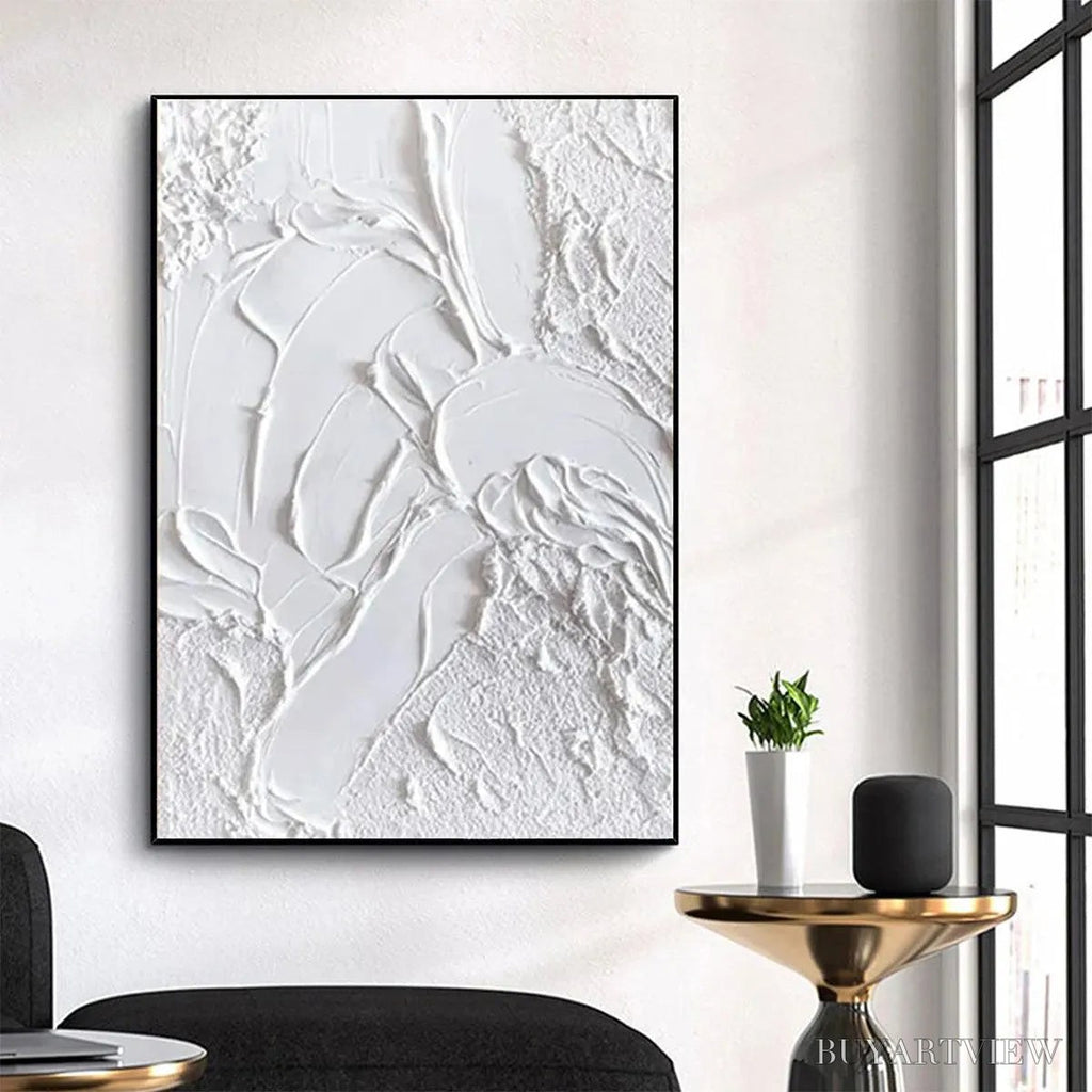 ARTOVITAS White Texture – Textured Abstract Painting, White , Vertical Canvas, Minimalist Decor - image 2