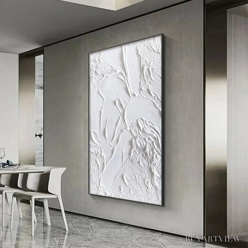 ARTOVITAS White Texture – Textured Abstract Painting, White , Vertical Canvas, Minimalist Decor - image 4