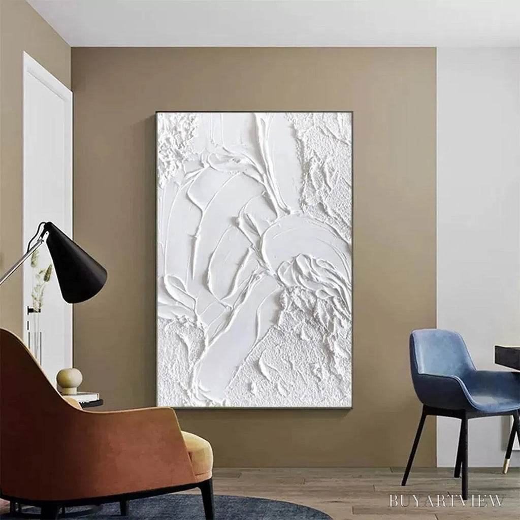 ARTOVITAS White Texture – Textured Abstract Painting, White , Vertical Canvas, Minimalist Decor - image 5