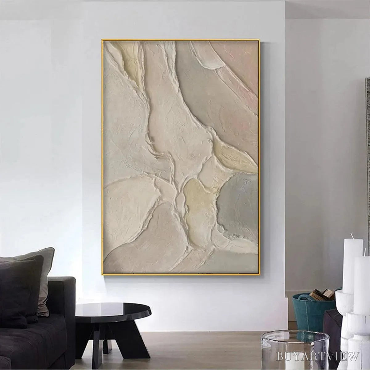 ARTOVITAS Serene Textures – Textured Abstract Painting, Neutral Beige , Vertical Canvas, Minimalist Decor - image 2