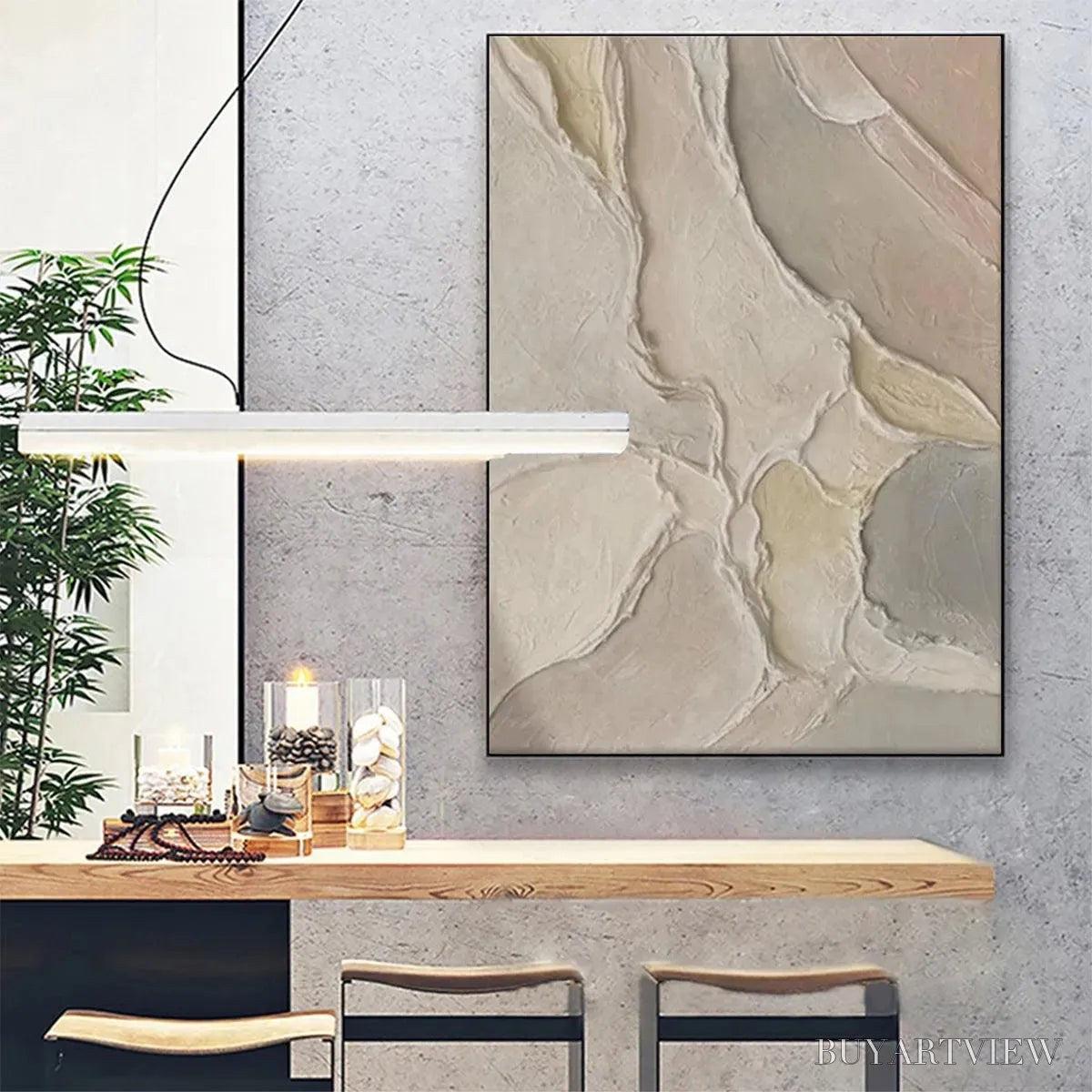 ARTOVITAS Serene Textures – Textured Abstract Painting, Neutral Beige , Vertical Canvas, Minimalist Decor - image 4