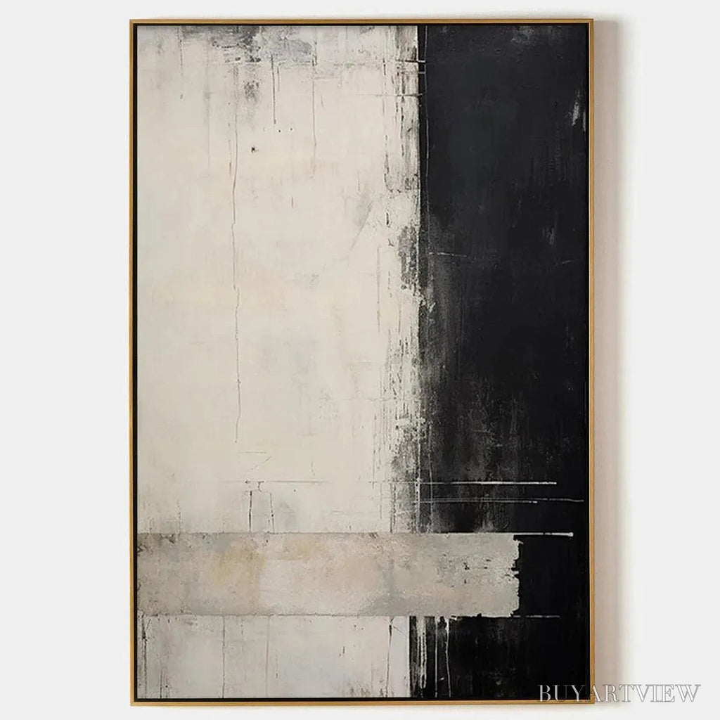 ARTOVITAS Monochrome Minimalism – Abstract Painting, Black and White , Textured Canvas, Vertical - image 1