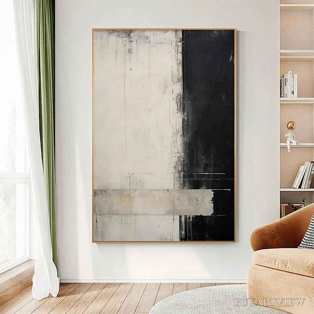 ARTOVITAS Monochrome Minimalism – Abstract Painting, Black and White , Textured Canvas, Vertical - image 2