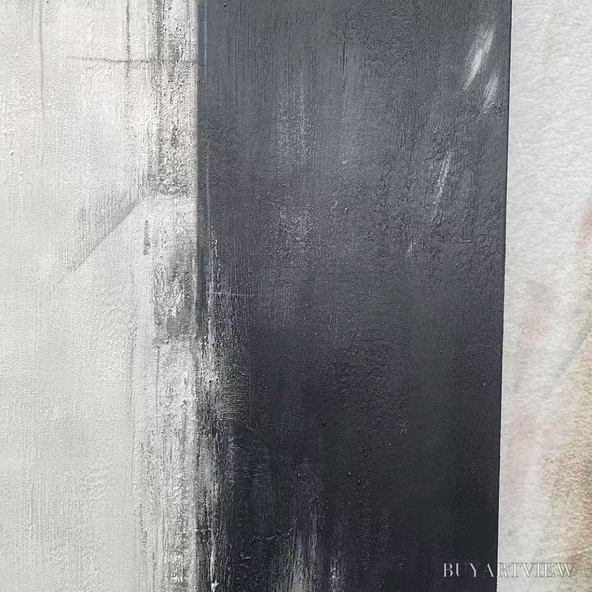 ARTOVITAS Monochrome Minimalism – Abstract Painting, Black and White , Textured Canvas, Vertical - image 3