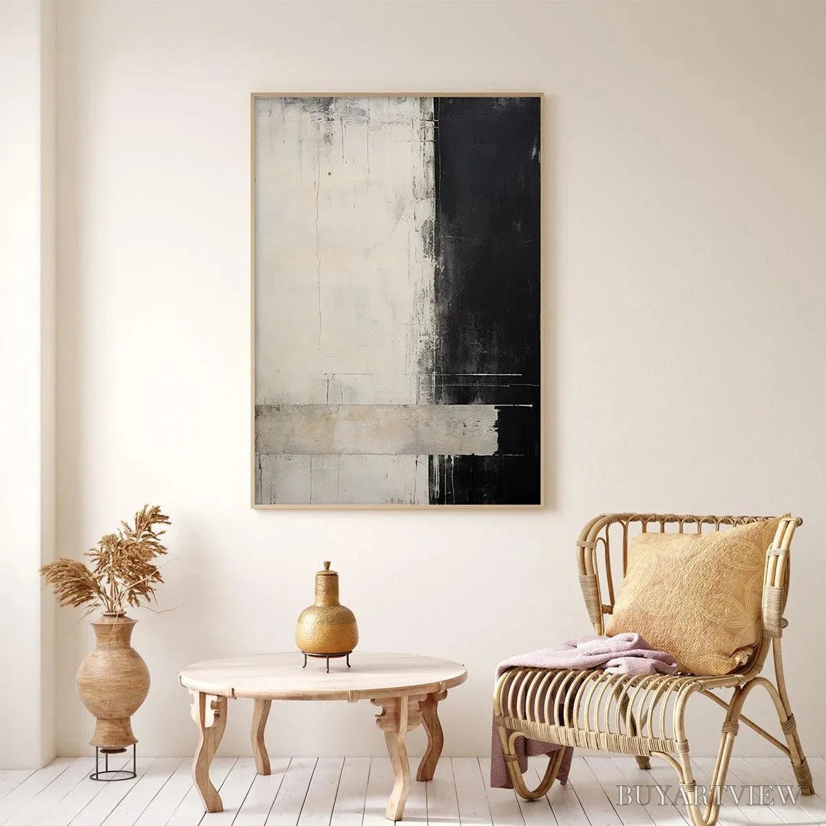 ARTOVITAS Monochrome Minimalism – Abstract Painting, Black and White , Textured Canvas, Vertical - image 4