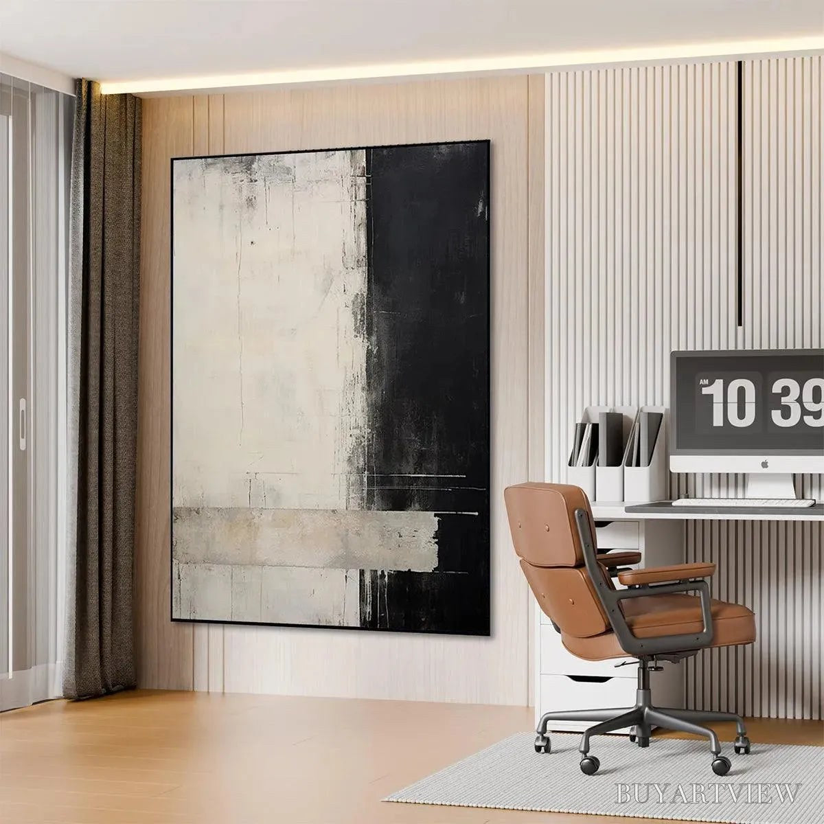 ARTOVITAS Monochrome Minimalism – Abstract Painting, Black and White , Textured Canvas, Vertical - image 6