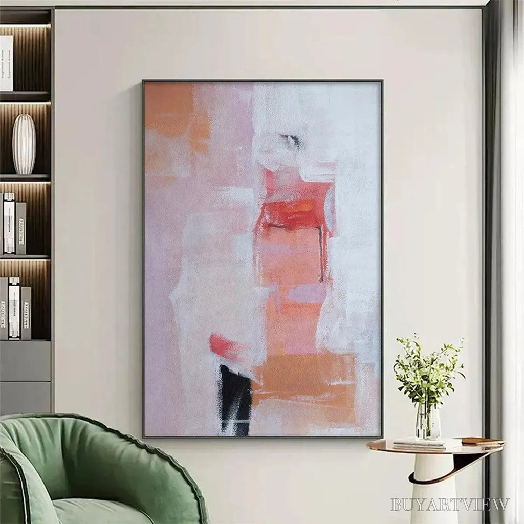 ARTOVITAS Blushing Dawn – Pink Abstract Painting, Textured , Vertical Canvas, Minimalist Decor - image 2