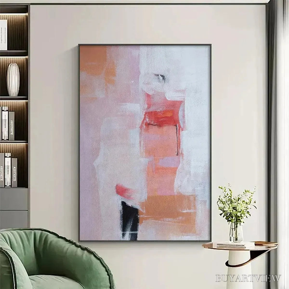 ARTOVITAS Blushing Dawn – Pink Abstract Painting, Textured , Vertical Canvas, Minimalist Decor - image 2