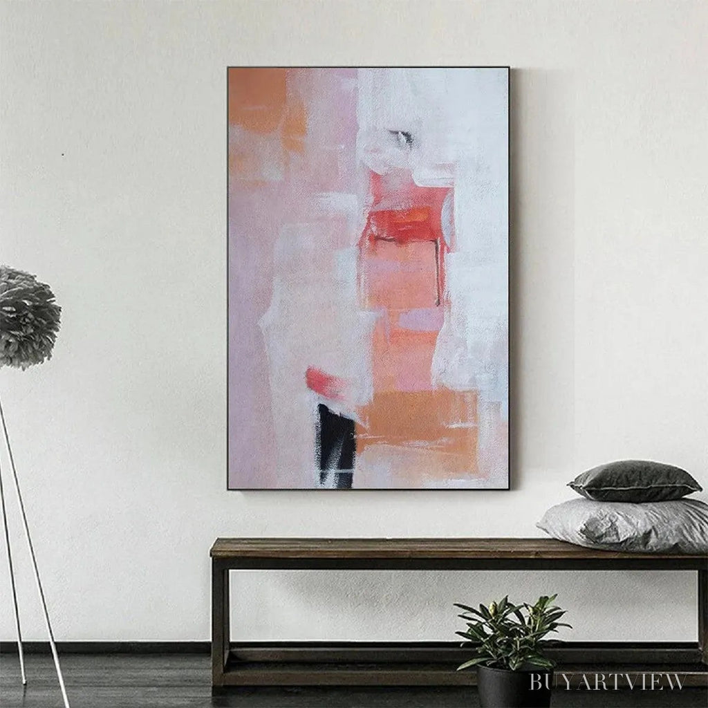 ARTOVITAS Blushing Dawn – Pink Abstract Painting, Textured , Vertical Canvas, Minimalist Decor - image 4