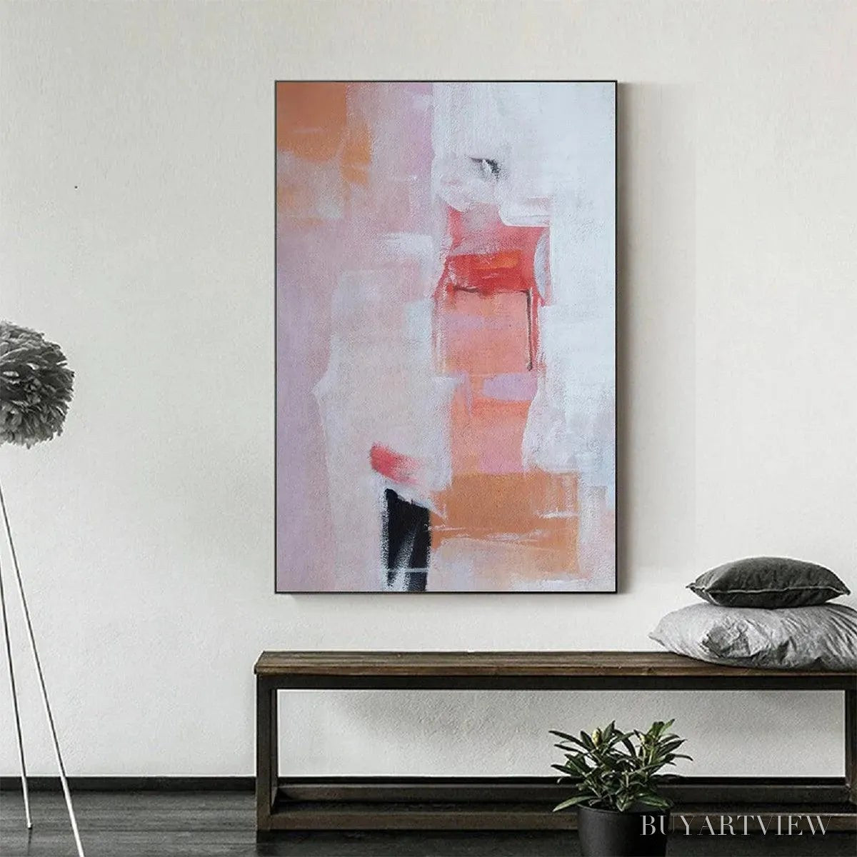 ARTOVITAS Blushing Dawn – Pink Abstract Painting, Textured , Vertical Canvas, Minimalist Decor - image 4