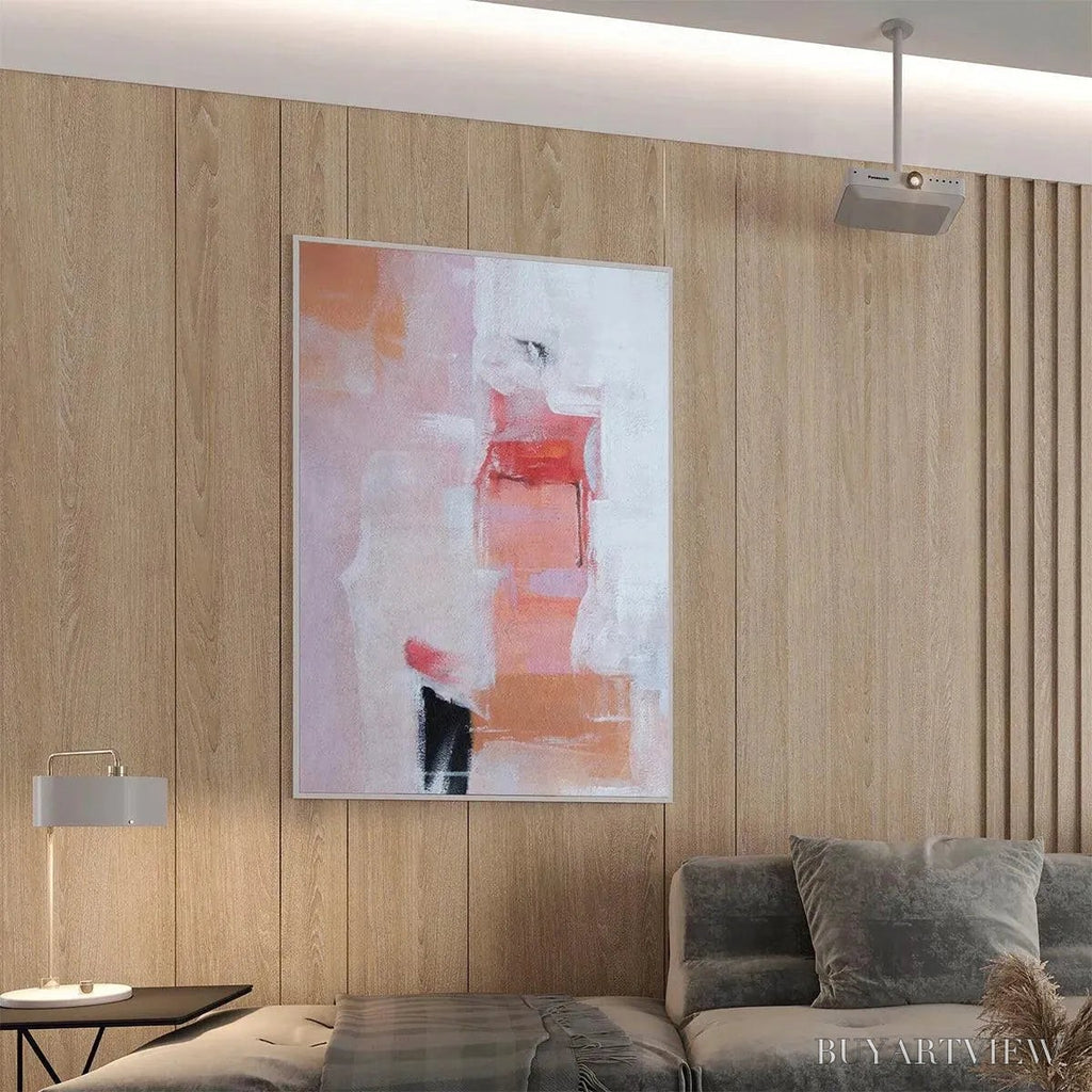 ARTOVITAS Blushing Dawn – Pink Abstract Painting, Textured , Vertical Canvas, Minimalist Decor - image 5