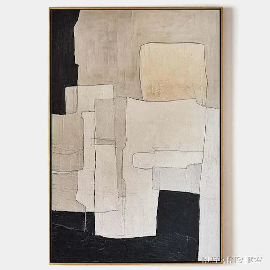 ARTOVITAS Neutral Abstract – Minimalist Abstract Painting in Beige and Black - image 1