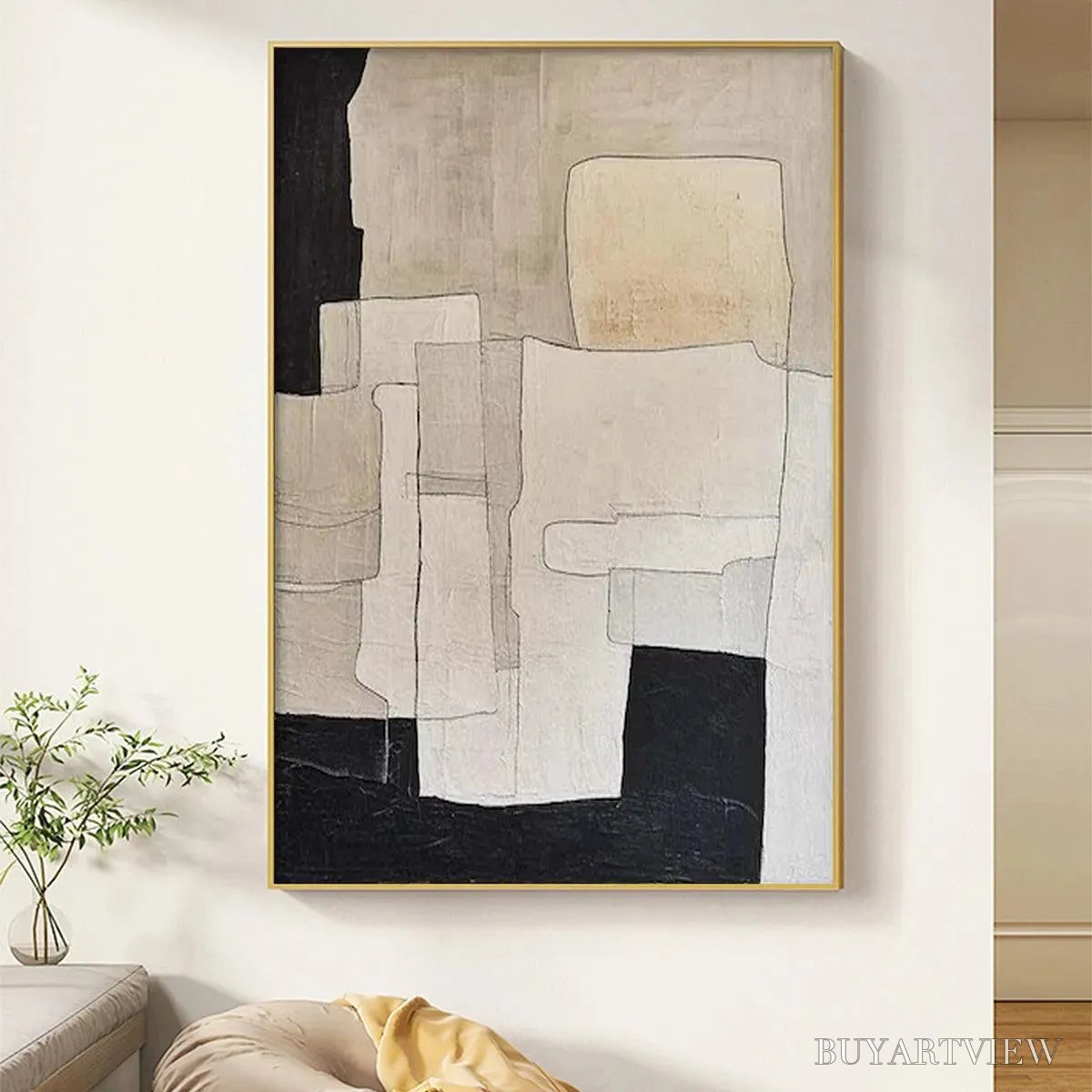 ARTOVITAS Neutral Abstract – Minimalist Abstract Painting in Beige and Black - image 2