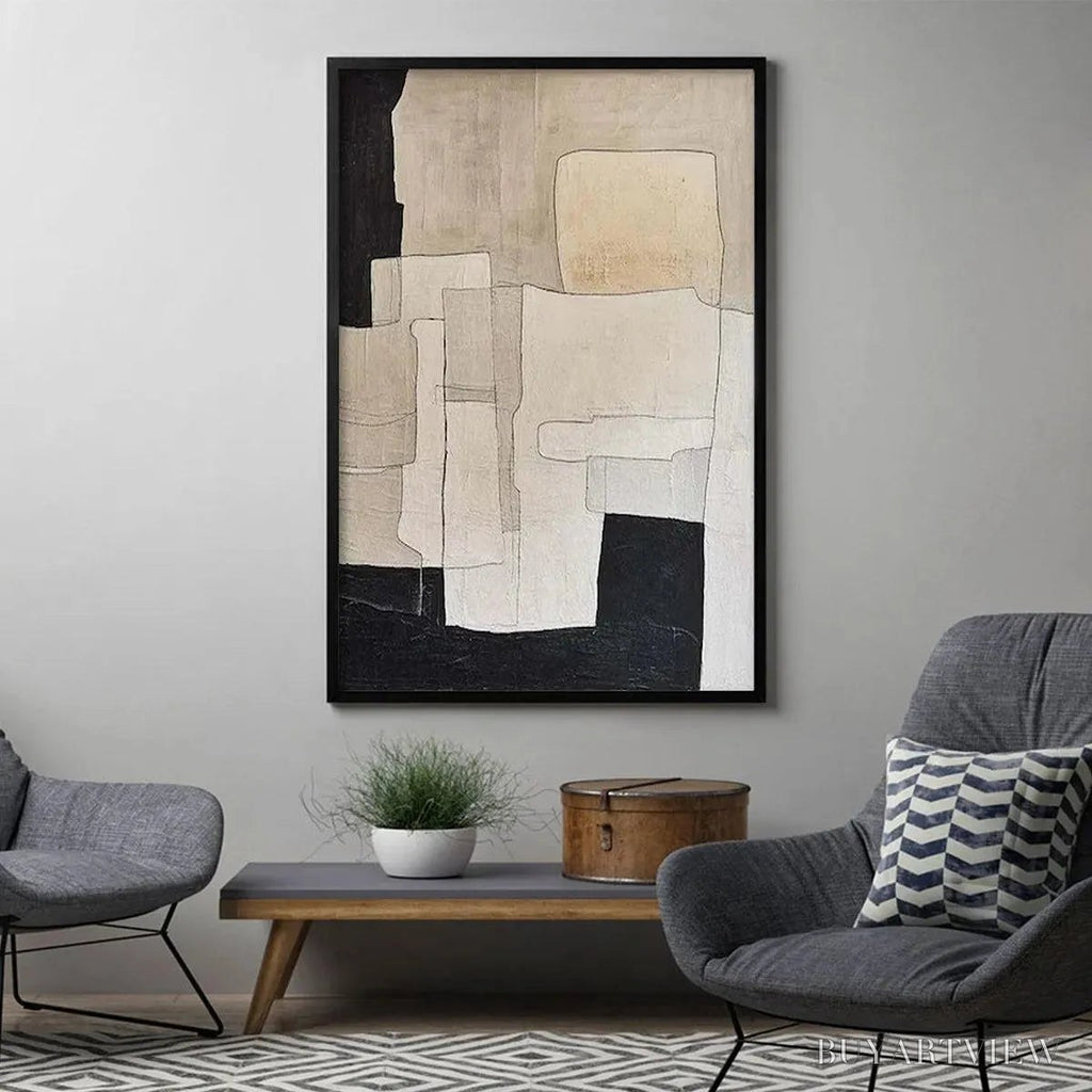 ARTOVITAS Neutral Abstract – Minimalist Abstract Painting in Beige and Black - image 4