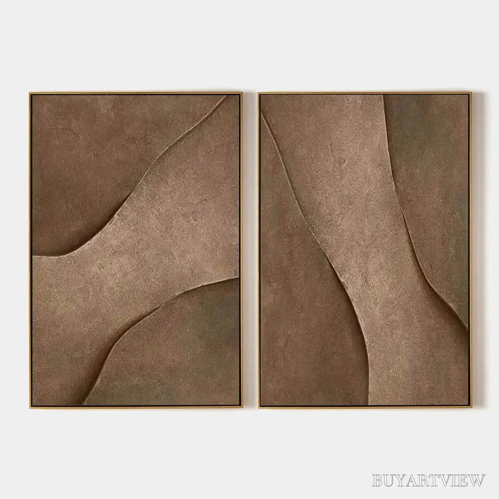 ARTOVITAS Brown Texture Duo – Set of 2 Textured Abstract Paintings in Brown - image 1