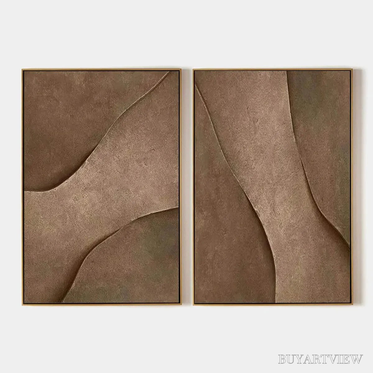 ARTOVITAS Brown Texture Duo – Set of 2 Textured Abstract Paintings in Brown - image 1