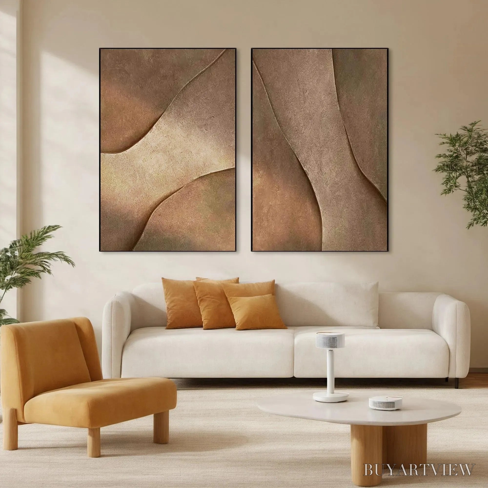 ARTOVITAS Brown Texture Duo – Set of 2 Textured Abstract Paintings in Brown - image 2