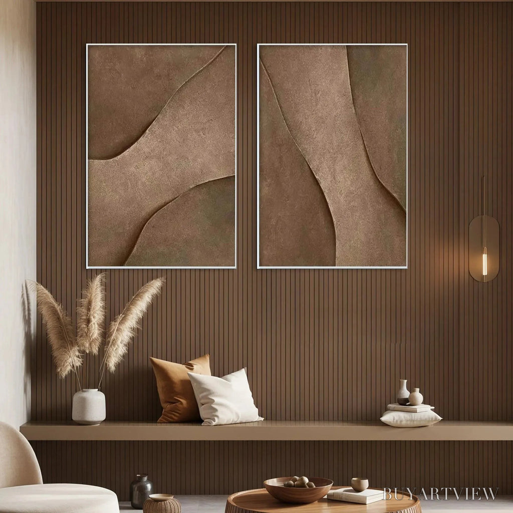 ARTOVITAS Brown Texture Duo – Set of 2 Textured Abstract Paintings in Brown - image 4