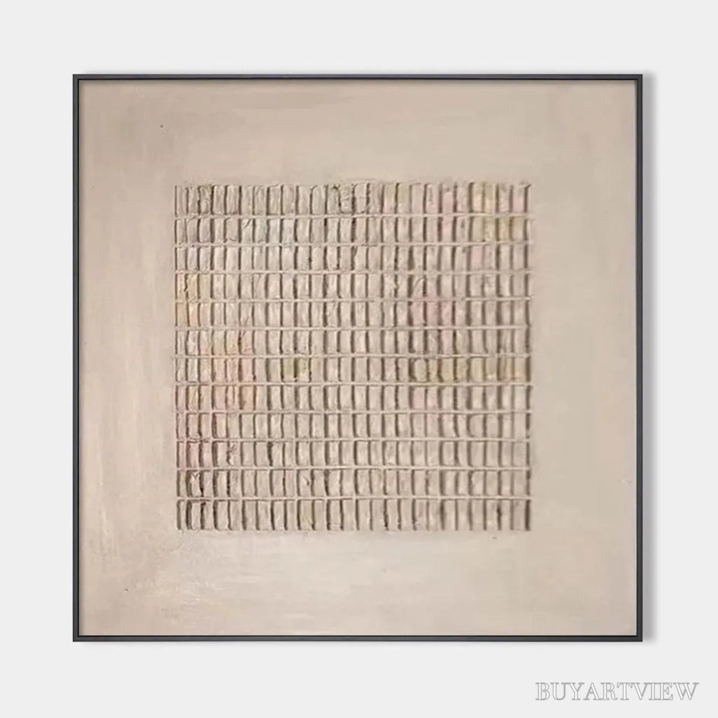ARTOVITAS Beige Grid – Minimalist Textured Painting in Beige - image 1