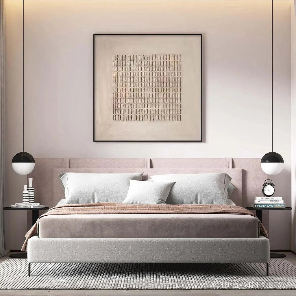 ARTOVITAS Beige Grid – Minimalist Textured Painting in Beige - image 2