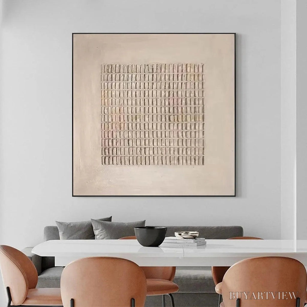 ARTOVITAS Beige Grid – Minimalist Textured Painting in Beige - image 4