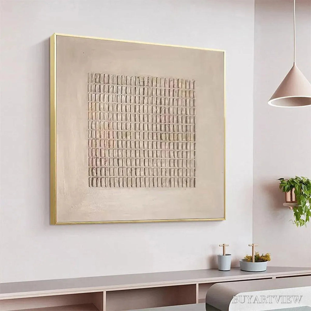 ARTOVITAS Beige Grid – Minimalist Textured Painting in Beige - image 5