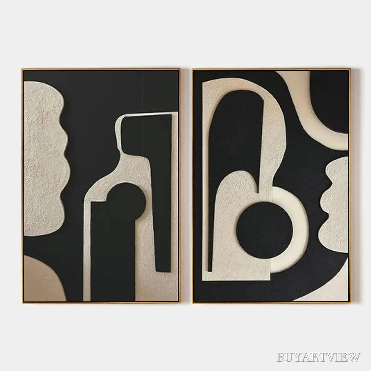 ARTOVITAS Ink Blot Duo – Abstract Painting, Set of 2, Minimalist Decor, Black and White - image 1
