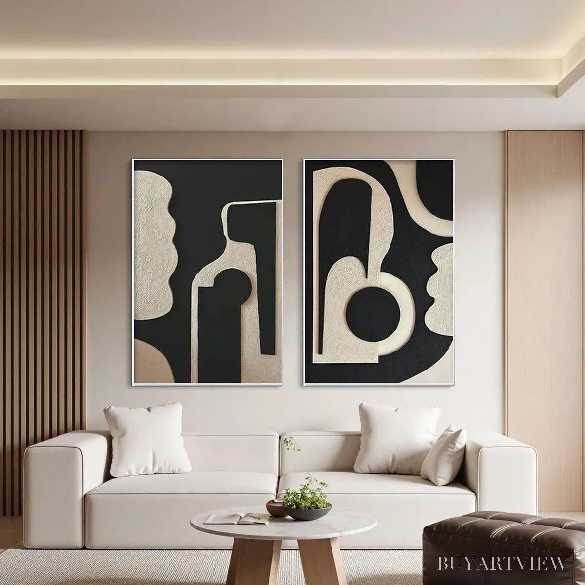 ARTOVITAS Ink Blot Duo – Abstract Painting, Set of 2, Minimalist Decor, Black and White - image 2