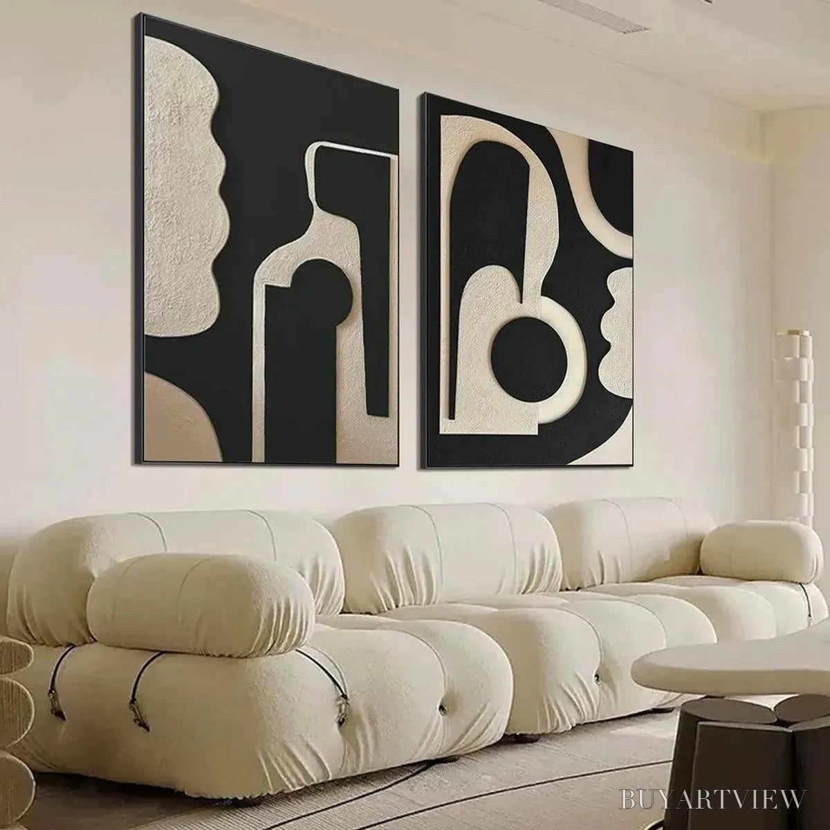 ARTOVITAS Ink Blot Duo – Abstract Painting, Set of 2, Minimalist Decor, Black and White - image 4