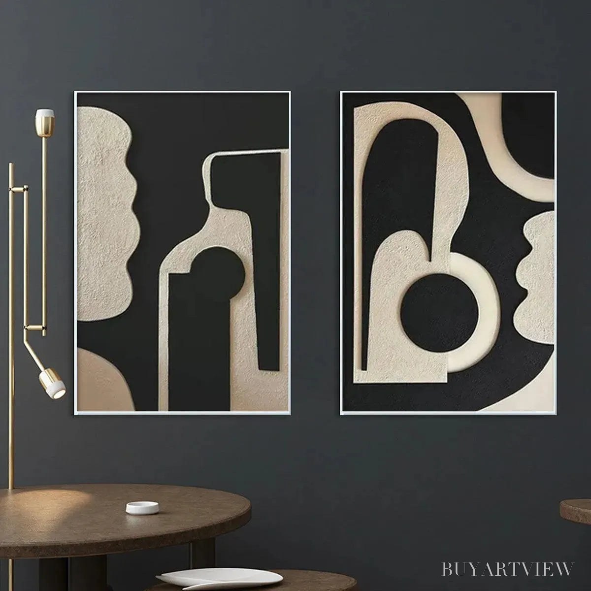 ARTOVITAS Ink Blot Duo – Abstract Painting, Set of 2, Minimalist Decor, Black and White - image 5