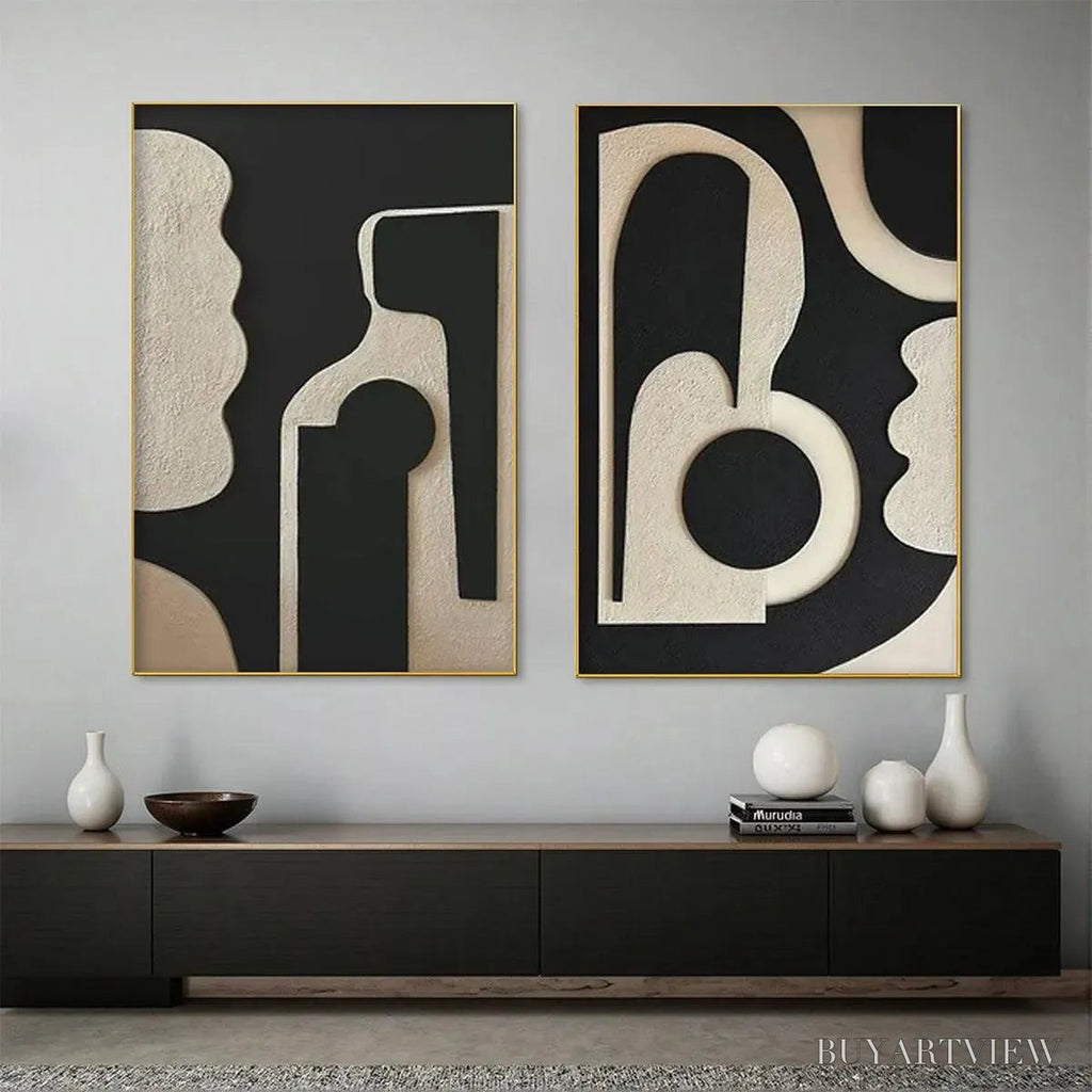 ARTOVITAS Ink Blot Duo – Abstract Painting, Set of 2, Minimalist Decor, Black and White - image 6