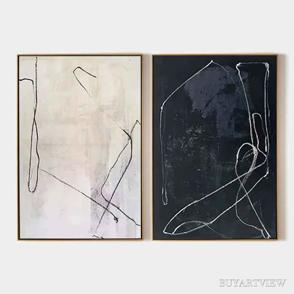 ARTOVITAS Minimalist Abstract Duo – Set of 2 Abstract Paintings in Black and White - image 1