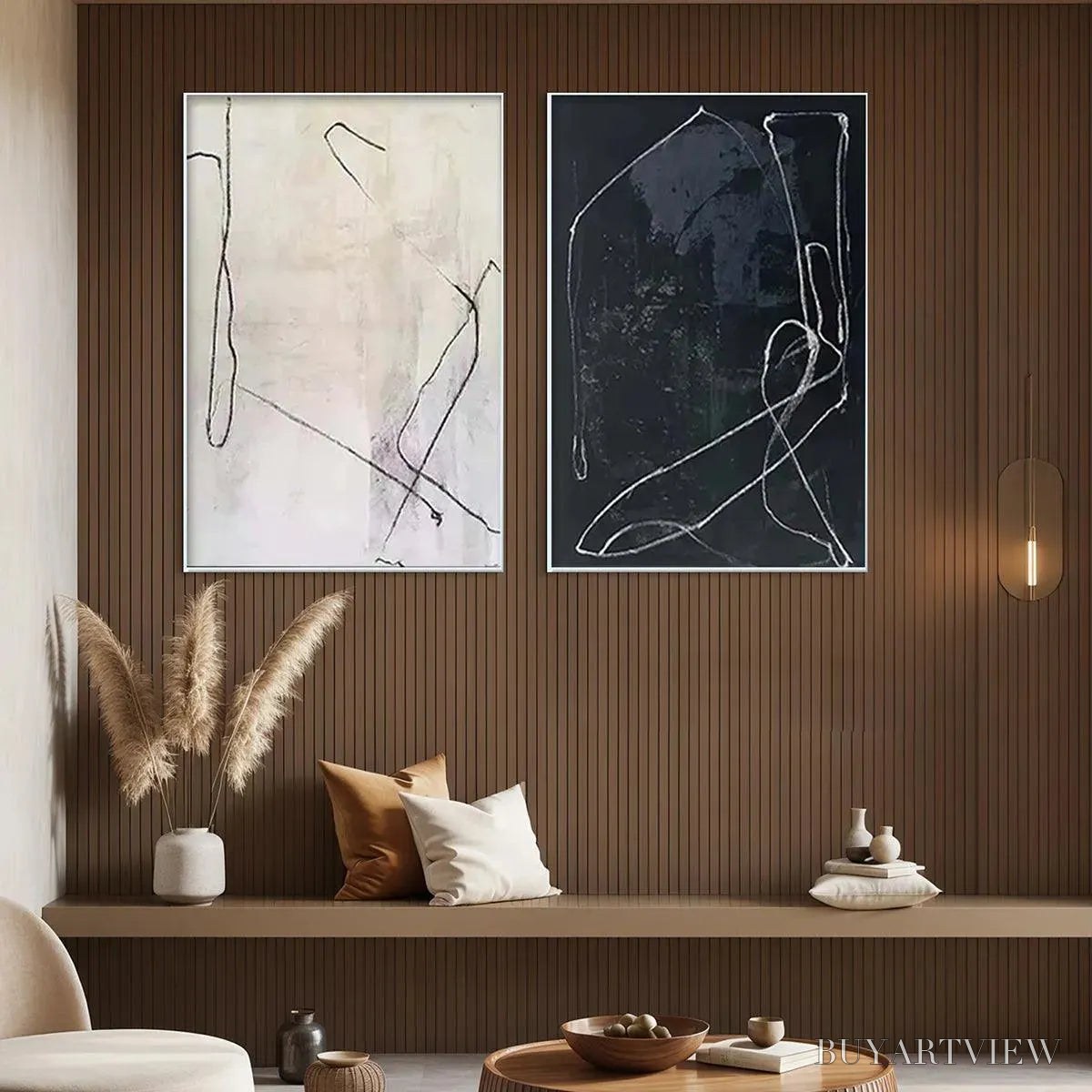 ARTOVITAS Minimalist Abstract Duo – Set of 2 Abstract Paintings in Black and White - image 4