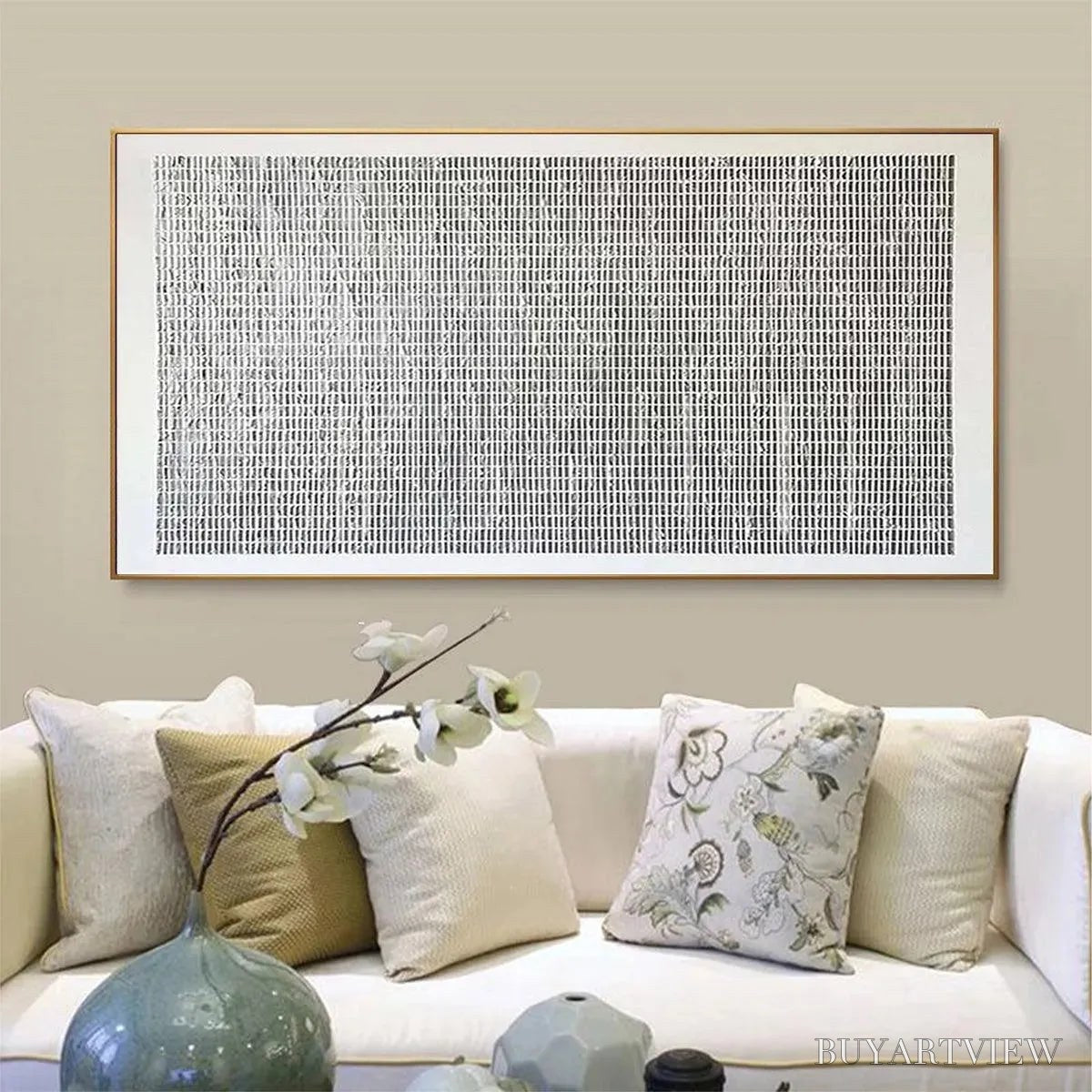 ARTOVITAS Woven Texture – Minimalist Textured Painting in Grey and White - image 3