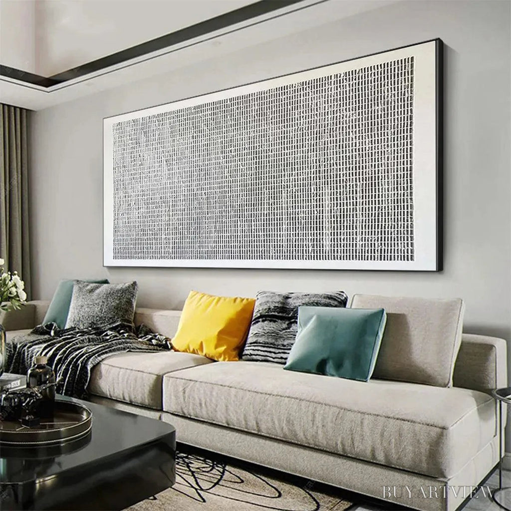 ARTOVITAS Woven Texture – Minimalist Textured Painting in Grey and White - image 4