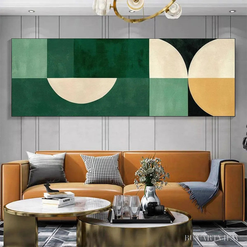 ARTOVITAS Green Geometric Panoramic – Abstract Painting, Panoramic , Minimalist Decor - image 3