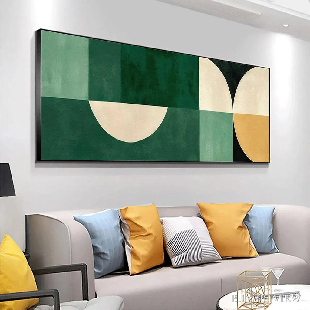 ARTOVITAS Green Geometric Panoramic – Abstract Painting, Panoramic , Minimalist Decor - image 5