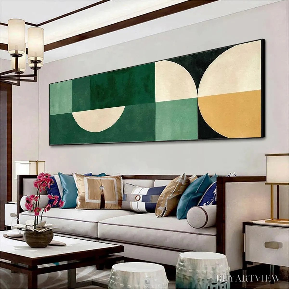 ARTOVITAS Green Geometric Panoramic – Abstract Painting, Panoramic , Minimalist Decor - image 6