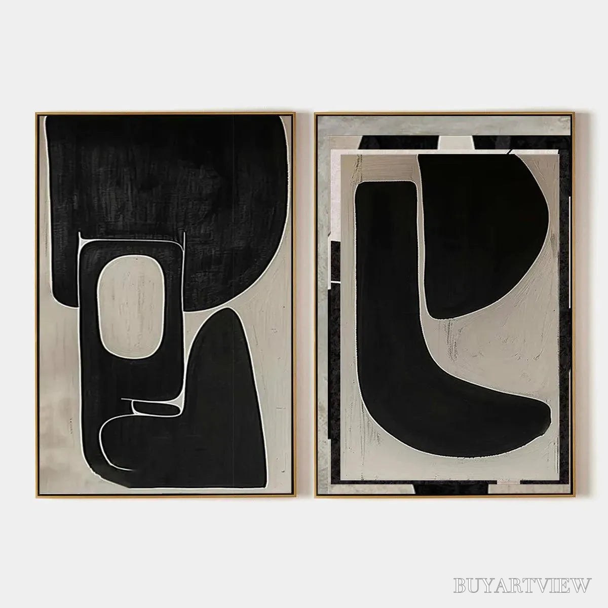 ARTOVITAS Black & Beige Abstract Diptych Ii – Abstract Painting Set of 2, Vertical - image 1