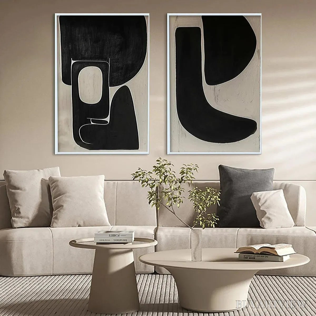 ARTOVITAS Black & Beige Abstract Diptych Ii – Abstract Painting Set of 2, Vertical - image 2
